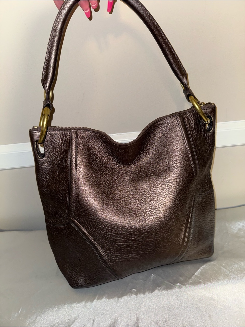 Kenneth Cole Classic Dark Brown Leather Hobo Bag